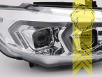 LED, mit LED Blinker, chrom, nur passend für Fahrzeuge mit original Halogen Scheinwerfern, LED Abblendlicht / LED Fernlicht, elektrisch verstellbar - Stellmotor integriert, Eintragungsfrei / mit E-Prüfzeichen, Eintragungsfrei / mit R87 Zulassung als Tagfahrlicht